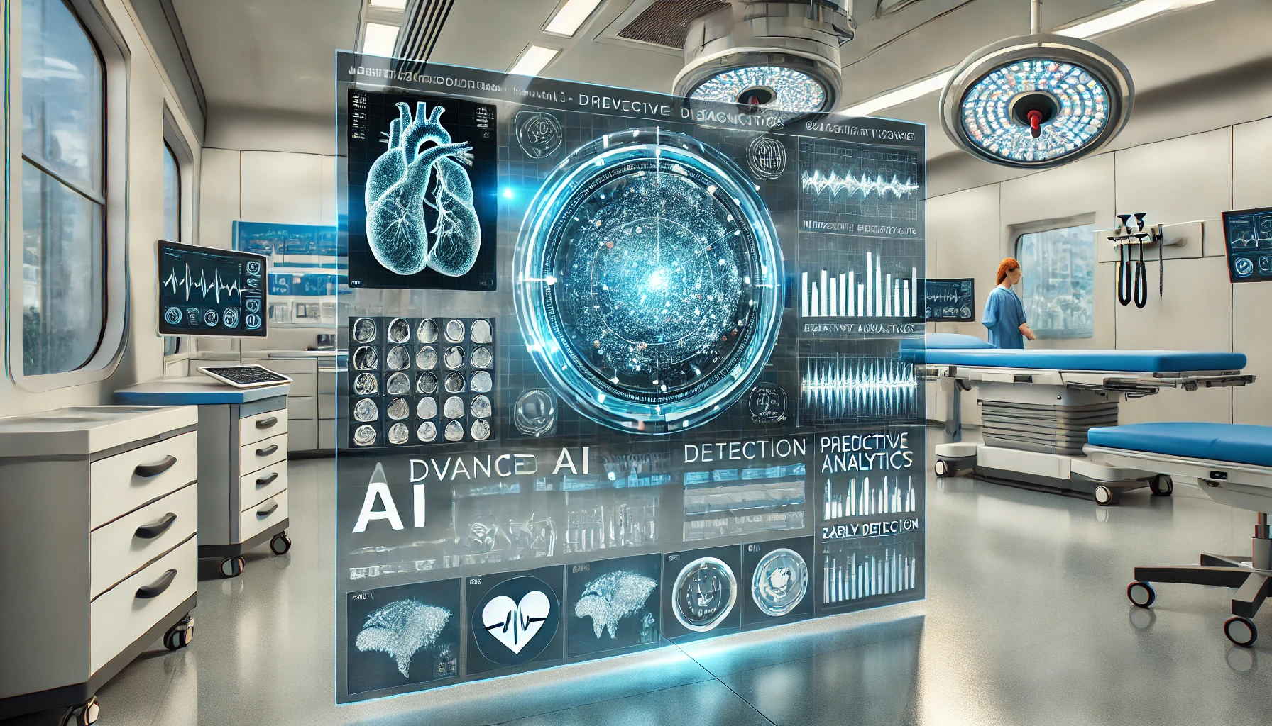 an advanced AI-driven medical diagnostic interface in a futuristic healthcare setting.